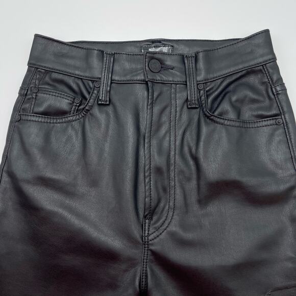 MOTHER | High Waisted Rider Ankle Black Faux Leather Jeans Wax On Wax Off 24 - Picture 7 of 16
